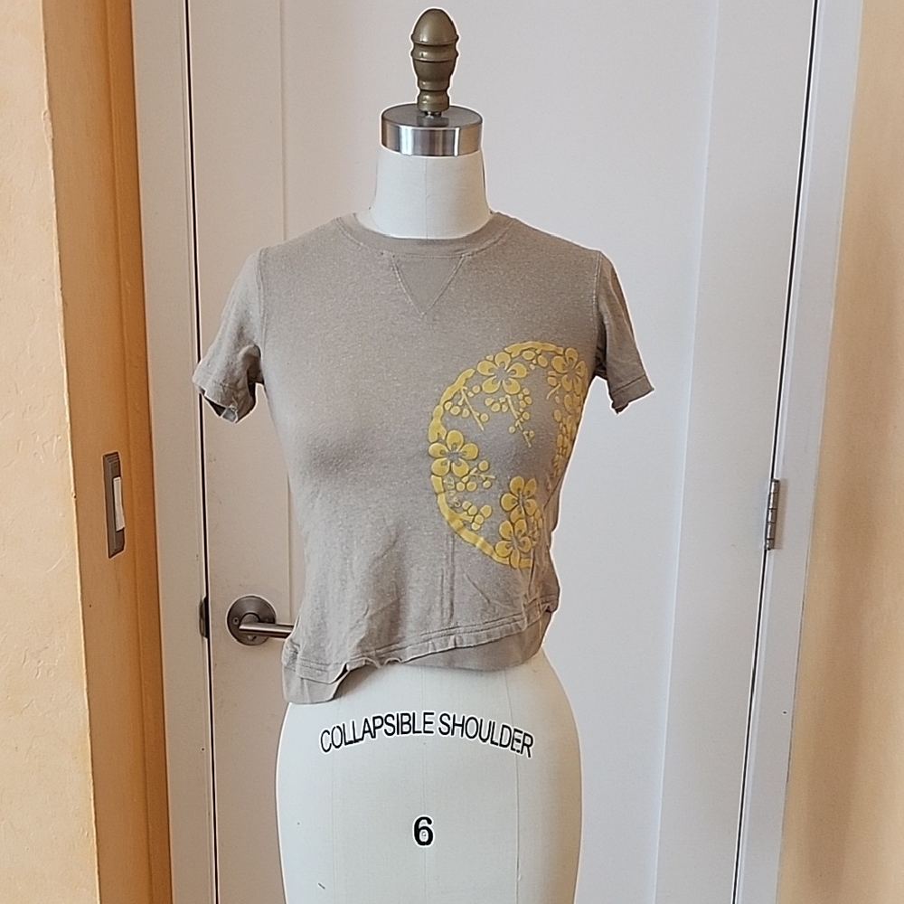 Women’s Taupe Floral Graphic Tee with Yellow Print